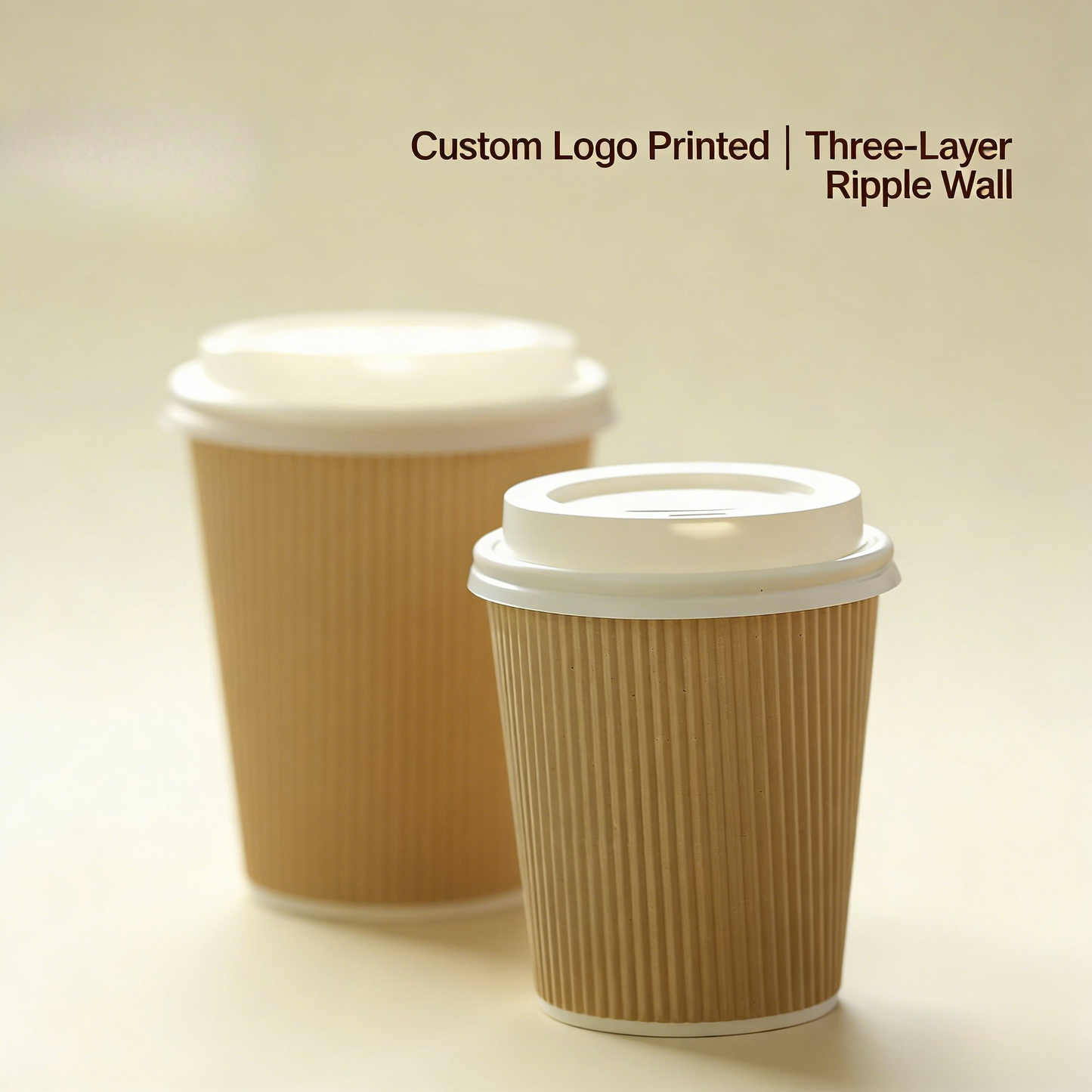 Custom Logo Printed Three-Layer Ripple Wall Kraft Insulated Disposable Paper Cup for Takeaway Coffee Hot Drinks & Milk Tea