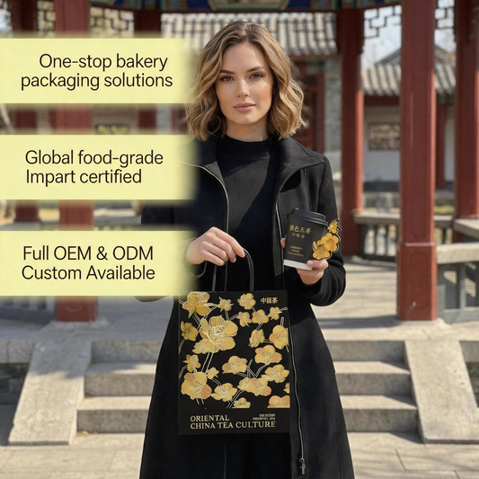 FSC Certified Kraft Paper Bag With Twisted Paper Rope Handle, Hot Stamping Custom Printed Tea Gift Takeaway Packaging Bag
