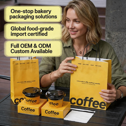 White Kraft Paper Bag With Black Twisted Paper Rope Handle, Custom Printed Food Grade Coffee Drink Takeaway Packaging Bag