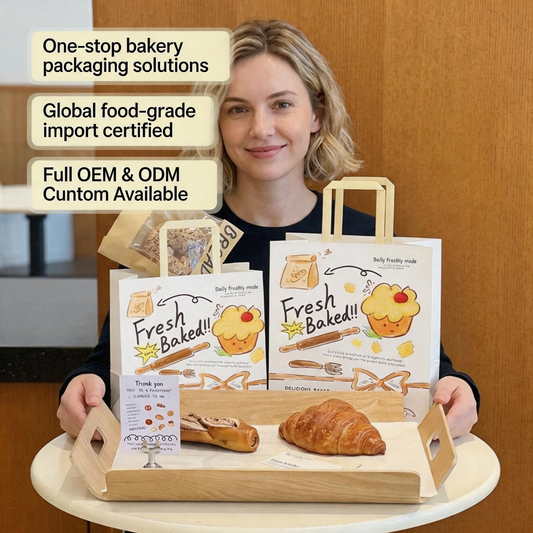 White Kraft Paper Shopping Bag With Flat Paper Handle, Custom Printed Food Grade Baked Bread Dessert Takeaway Packaging Bag