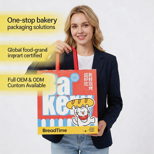 White Kraft Paper Bag With Flat Paper Handle, Custom Printed Food Grade Recyclable Bakery Bread Dessert Takeaway Packaging Bag