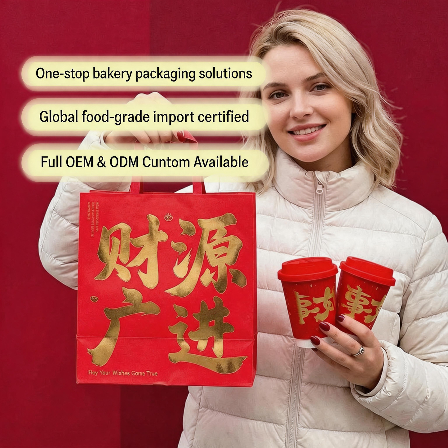 Custom Hot Stamping Kraft Coffee Gift Bag with Flat Handle, Eco Friendly Food Grade Takeaway Shopping Bag