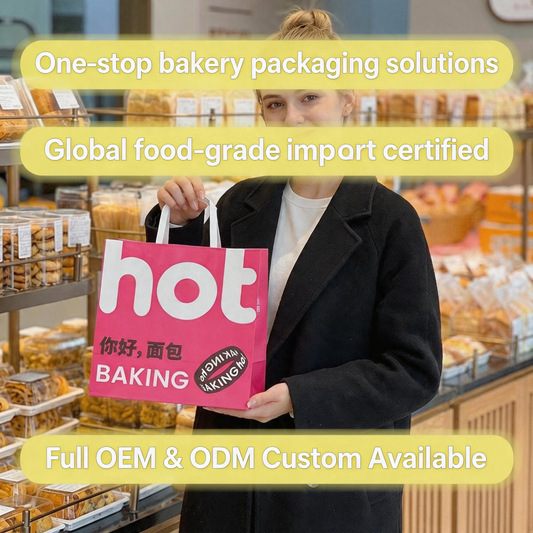 White Kraft Paper Bag With White Flat Paper Handle, Custom Printed Food Grade Bakery Bread Pastry Takeaway Packaging Bag