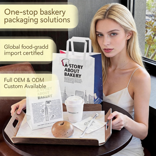 White Kraft Bag With White Flat Handle, Custom Printed Food Grade Recyclable Bakery Coffee Takeaway Packaging Bag